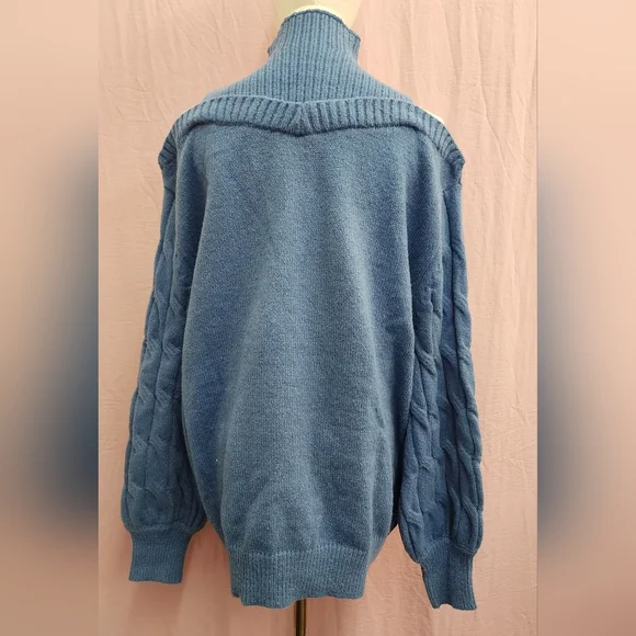 Cold Shoulder Turtleneck Long Sleeve Loose Ribbed Knit Pullover Sweater-(Large) - Picture 9 of 9